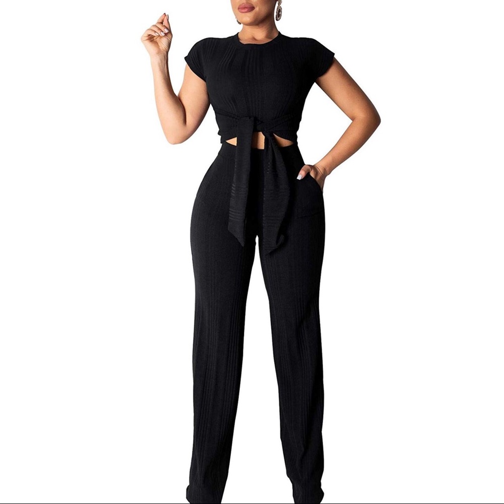 2 Piece set  Ribbed Tie Shirt & Pants